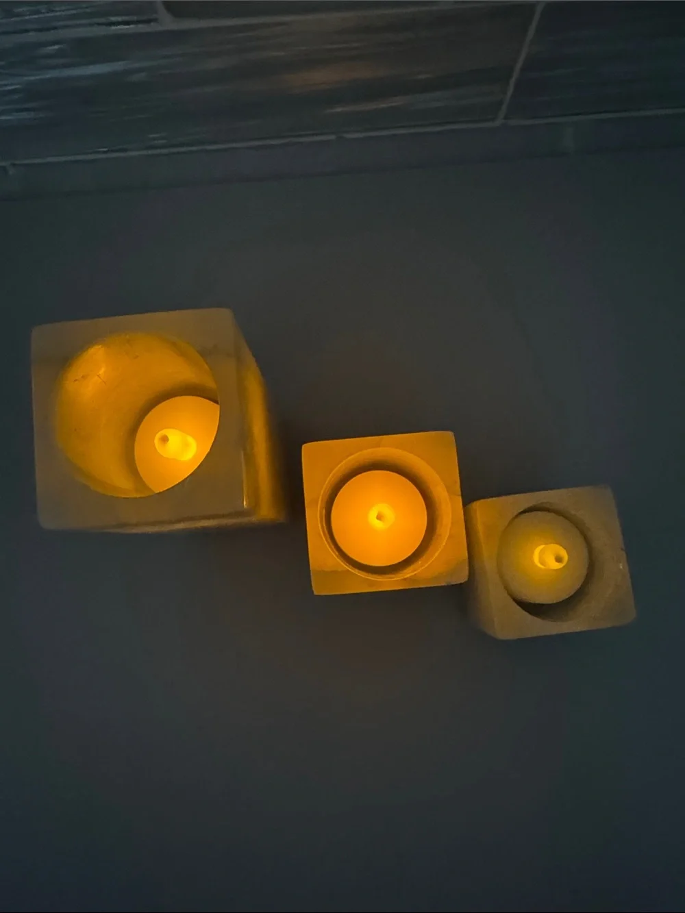 Ivory Stone-Look LED Pillar Candle Set